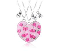 DATOA 3PCS Half Split Heart BFF Necklace Cute Strawberry Matching Pendant Necklace Sisters by Heart Friendship Jewelry, 16", Zinc, No Gemstone