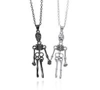 DATOA Halloween Theme Lovely Love Heart Ghost Pendant Necklace Hand in Hand Skeleton Pendant Necklace Couple Matching Necklace, Metal, No Gemstone