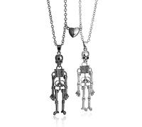 DATOA Halloween Theme Lovely Love Heart Ghost Pendant Necklace Hand in Hand Skeleton Pendant Necklace Couple Matching Necklace, Metal, No Gemstone