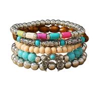 DATOA Layered Western Turquoise Beaded Bracelet for Women Men Chic Stack Beaded Western Style for Country Concerts Cowgirl Outfits & Boho Jewelry, adjustable, no gemstone