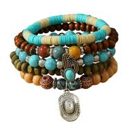 DATOA Layered Western Turquoise Beaded Bracelet for Women Men Chic Stack Beaded Western Style for Country Concerts Cowgirl Outfits & Boho Jewelry, adjustable, no gemstone