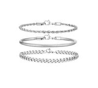 DATOA Silver Ankle Bracelets for Men Women Waterproof Stainless Steel Layered Stackable Anklets Cuban Link Chian Beach Foot Jewelry, 5 UK, Stainless Steel, no gemstone