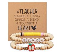 DATOA Teacher Appreciation Bracelet for Women Love Teach Inspire Letter Beaded Stretch Bracelet Thank You Gift for Teachers, 4 UK, Wood, no gemstone