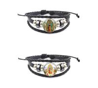 DATOA Vintage Virgin Mary Jesus Son Bracelet San Judas Bracelets Woven Leather Religious Saints Jesus Gift, 5 UK, Metal, no gemstone