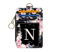 DATOUCAT Slim Wallet Credit Card Holder, Initial Letter, RFID Wallet Women Cute Small Front Pocket Wallet With Zipper, PU Leather Thin travel RFID Blocking Card Case ID Window,Ladies Gifts, Letter N