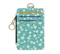 DATOUCAT Slim Wallet Credit Card Holder, PU Leather Thin travel RFID Blocking Card Case ID Window,Ladies Gifts, Green And White Floral Print