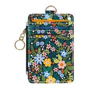 DATOUCAT Slim Wallet Credit Card Holder, PU Leather Thin travel RFID Blocking Card Case ID Window,Ladies Gifts, Green Flower Z