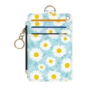 DATOUCAT Slim Wallet Credit Card Holder, PU Leather Thin travel RFID Blocking Card Case ID Window,Ladies Gifts, White Chrysanthemum