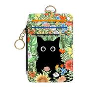 DATOUCAT Slim Wallet Credit Card Holder, PU Leather Thin travel RFID Blocking Card Case ID Window,Ladies Gifts, Cat in the Flower Garden