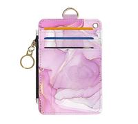 DATOUCAT Slim Wallet Credit Card Holder, RFID Wallet Women Cute Small Front Pocket Wallet With Zipper, Pink Marble Pattern