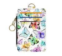 DATOUCAT Slim Wallet Credit Card Holder, RFID Wallet Women Cute Small Front Pocket Wallet With Zipper, Watercolor Butterfly
