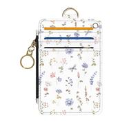 DATOUCAT Slim Wallet Credit Card Holder, RFID Wallet Women Cute Small Front Pocket Wallet With Zipper, White And Purple Floral Print