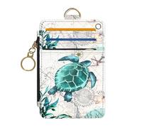 DATOUCAT Slim Wallet Credit Card Holder, RFID Wallet Women Cute Small Front Pocket Wallet With Zipper, Map TurtleX, Compact (4.7 x 3.1 x 0.2 inches), Minimalist