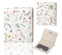 DATOUCAT Small Women's Wallet, RFID Blocking Slim Bifold Purse, Compact PU Leather Card Holder with ID Window & Zipper Coin Pocket, Travel Wallet for Ladies & Teen Girls, White Flower A, 4.2" x 3.6" x