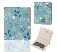 DATOUCAT Small Women's Wallet, RFID Blocking Slim Bifold Purse, Compact PU Leather Card Holder with ID Window & Zipper Coin Pocket, Travel Wallet for Ladies & Teen Girls, Blue Flower A, 4.2" x 3.6" x