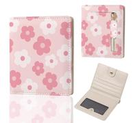 DATOUCAT Small Women's Wallet, RFID Blocking Slim Bifold Purse, Compact PU Leather Card Holder with ID Window & Zipper Coin Pocket, Travel Wallet for Ladies & Teen Girls, Pink Flower C, 4.2" x 3.6" x