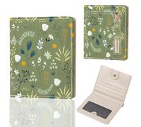 DATOUCAT Small Women's Wallet, RFID Blocking Slim Bifold Purse, Compact PU Leather Card Holder with ID Window & Zipper Coin Pocket, Travel Wallet for Ladies & Teen Girls, Green Flower A, 4.2" x 3.6" x