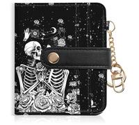 DATOUCAT Women Wallet, RFID Blocking Bifold PU Leather Wallet, Small Slim Compact Purse with Clear ID Window & Zipper Coin Pocket, Credit Card Holder for Ladies,1 ID window 8 Card Slots, skull, 3.73 x