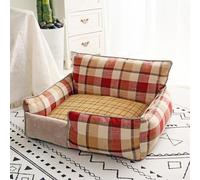 DATOUJL Cooling Dog Bed Cat Bed, Soft Wool Fleece Pet Sofa Bed with Non-Slip Base & Raised Edges, Removable Washable PP Cotton Pet Bed for Small Medium Dogs Cats Indoor (Red1,XL)