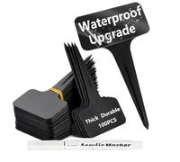 DaTpuik 100 Pcs Waterproof Black Durable Plastic Plant Outdoor Garden Labels Nursery Markers T-Type Thick Tags Re-Usable for Vegetables Seedlings