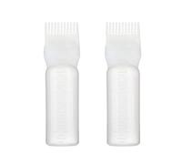 DATSH 2 Pack Hair Dye Brush Bottle Root Comb Applicator Bottle - White, 6oz / 180ml, Plastic, Reusable, Water Outlet Comb, Hair Coloring & Scalp Treatment
