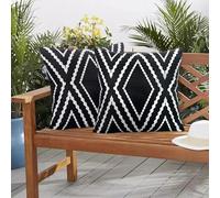 DATSH 2 PCS Waterproof Outdoor Cushion Covers with Pillow Inserts, Car Sofa Bench Garden Decorative Chair Cushion Pads Patio Throw Pillows, Geometric 45 x 45cm (Black,45x45cm)