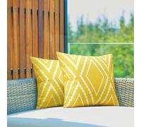 DATSH 2 PCS Waterproof Outdoor Cushion Covers with Pillow Inserts, Car Sofa Bench Garden Decorative Chair Cushion Pads Patio Throw Pillows, Geometric 45 x 45cm (Yellow,45x45cm)