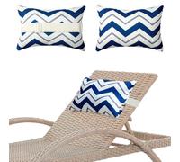DATSH Garden Sunlounger Head Pillow - 2-Pack Waterproof Head Cushion with Adjustable Elastic Band & Striped Print for Patio, Garden, Deck Chairs, Folding Hanging & Camping Outdoor Furniture (D)