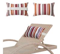 DATSH Garden Sunlounger Head Pillow - 2-Pack Waterproof Head Cushion with Adjustable Elastic Band & Striped Print for Patio, Garden, Deck Chairs, Folding Hanging & Camping Outdoor Furniture (A)