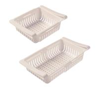 DATSH Retractable Fridge Drawer Organiser 2 Pack - Plastic Storage Containers for Vegetables, Fruits, Eggs, Stackable Kitchen Pantry Organizers to Keep Shelves Tidy Fridge Organisers Drawer (Beige)