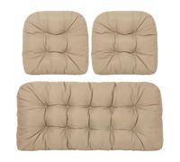 DATSH Waterproof 3-Piece Garden Chair Cushions Set - Outdoor Seat & Backrest Pads for Rattan Furniture, Patio Swing & Bench - Weather Resistant Replacement Cushions for Patio Garden Furniture (Khaki)