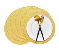 Datyiiha 50 Pieces Gold Glitter Paper Place Mats Sparkle Round Disposable Table Mats Golden Sequin Doilies Decorative Placemats for Wedding Banquet Party Home Dining Tableware