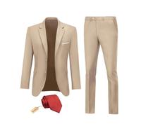 Datysum Men Suit 2 Piece Groomsmen Tuxedo Prom Blazer Slim Fit Suits Two Button Wedding Dress Jacket Pants Set with Tie, Champagne, L