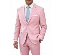 Datysum Men Suit 2 Piece Groomsmen Tuxedo Prom Blazer Slim Fit Suits Two Button Wedding Dress Jacket Pants Set with Tie, Pink, L