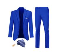Datysum Men Suit 2 Piece Groomsmen Tuxedo Prom Blazer Slim Fit Suits Two Button Wedding Dress Jacket Pants Set with Tie, Royal Blue, Small