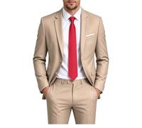 Datysum Men Suit 2 Piece Groomsmen Tuxedo Prom Blazer Slim Fit Suits Two Button Wedding Dress Jacket Trousers Pants Set with Tie, Champagne, XXL