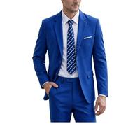 Datysum Men Suit 2 Piece Groomsmen Tuxedo Prom Blazer Slim Fit Suits Two Button Wedding Dress Jacket Pants Set with Tie, Royal Blue, Medium