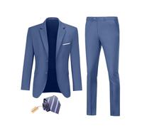 Datysum Men Suit 2 Piece Groomsmen Tuxedo Prom Blazer Slim Fit Suits Two Button Wedding Dress Jacket Pants Set with Tie, Denim Blue, S