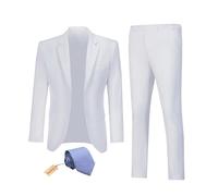 Datysum Men Suit 2 Piece Groomsmen Tuxedo Prom Blazer Slim Fit Suits Two Button Wedding Dress Jacket Pants Set with Tie, White, Medium