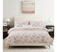 DAUAOTO King Size Patterned Duvet Cover Set - 104"x90" Cover + 2 Shams, 100% Cotton Printed Bedding Sets, Toile Rose Floral Pattern, Pale Red