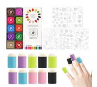 Daubers Kit Juego De Pintura Con Esponja Para Dedos Con Plantillas - Kit De Pintura Washable, Herramienta De Dibujo Con AlmohadilJuego De Pintura Con Esponja Para Dedos, Daubers Con Esponja Para Dedos