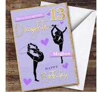 Daughter 13th Purple Gymnast Gymnastics Teenager Personalised Birthday Card - Personalised Birthday Card For 13th Birthday, Custom Birthday Card