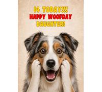 Daughter 14th Birthday Card (Funny Surprised Australian Shepherd Dog)