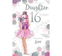 Daughter 16th 16 Today Girl & Presents Design Happy Birthday Card Lovely Verse