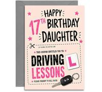 Daughter 17th Birthday Card - Funny Driving Lessons Coupon Design - A5 with Grey Envelope UK Made