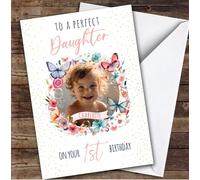 Daughter 1st Floral Butterflies Wreath Photo Custom Personalised Birthday Card - Personalised Birthday Card For 1st Birthday, Custom Birthday Card