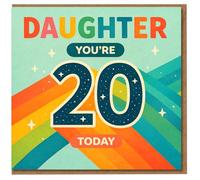 Daughter 20th Birthday Card - Colourful Retro Rainbow Design with Starry 20 - 'Daughter You're 20 Today' Milestone Birthday Card for Her