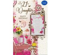 Daughter 21st Birthday Card - Large 9x6 Luxury Floral Birthday Card with Attached Plastic Keepsake card - Special Keepsake Birthday Card for Daughter Age 21