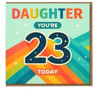 Daughter 23rd Birthday Card - You're 23 Today - Retro Rainbow Stripes and Starry Number Design
