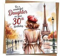 Daughter 30th Birthday Card - Paris Eiffel Tower Design, Square Greeting Card 145mm x 145mm with Kraft Envelope - “For a Wonderful Daughter on Your 30th Birthday”